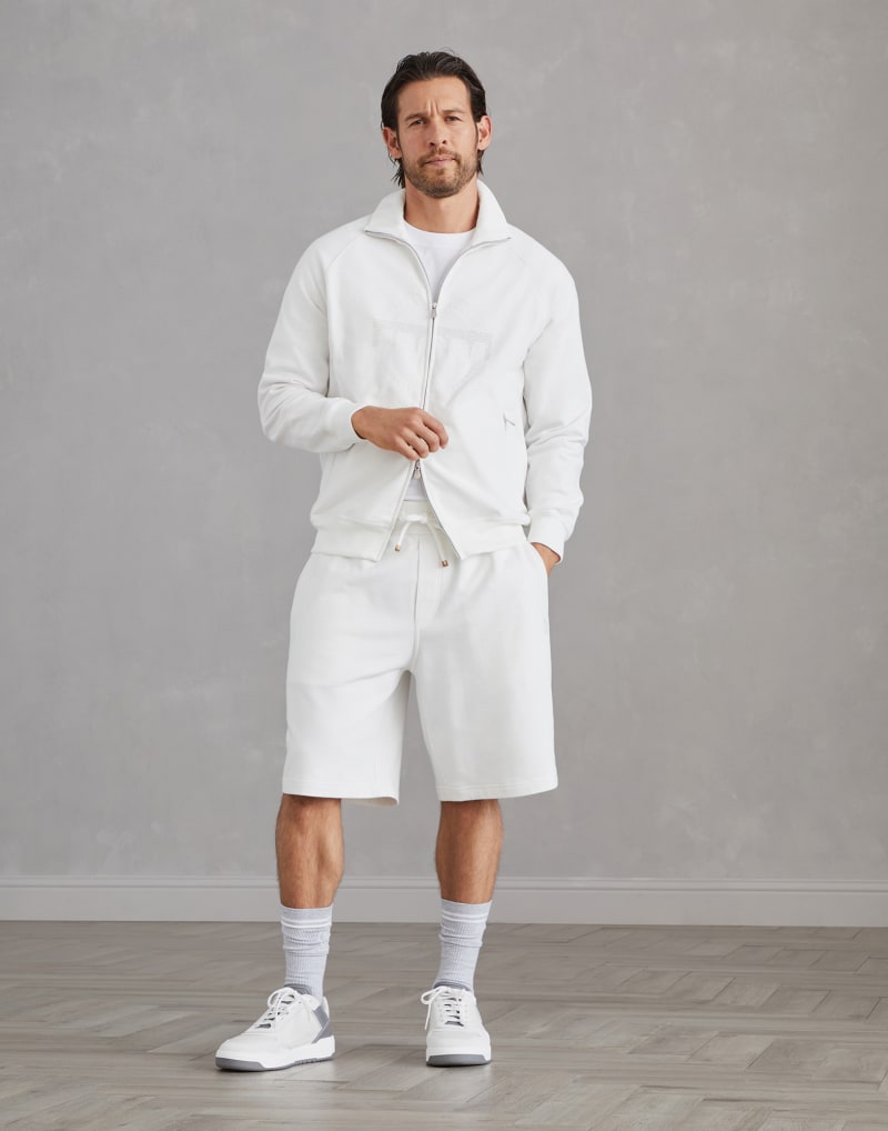 BRUNELLO CUCINELLI MEN'S OFF WHITE ZIP FRONT GYM JACKET