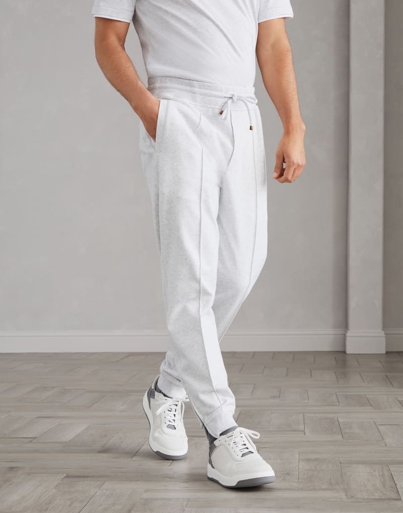 BRUNELLO CUCINELLI MEN'S PEARL GRAY COTTON BLEND GYM TROUSERS