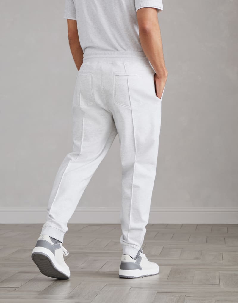 BRUNELLO CUCINELLI MEN'S PEARL GRAY COTTON BLEND GYM TROUSERS