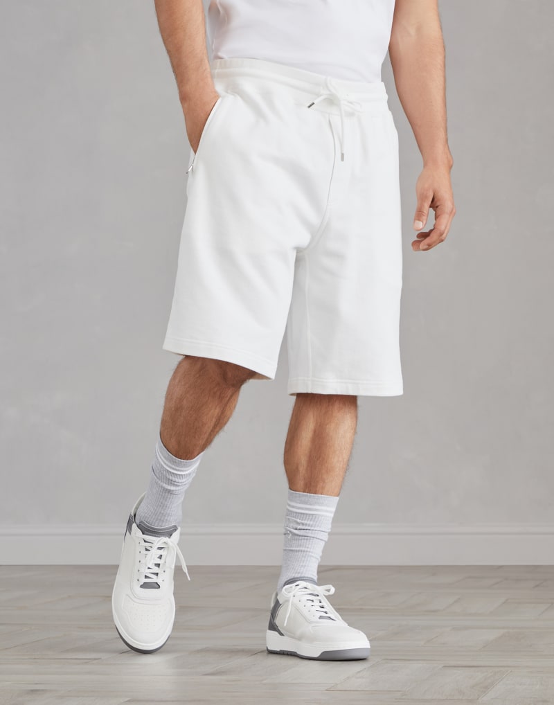 BRUNELLO CUCINELLI MEN'S OFF WHITE COTTON BLEND GYM SHORTS