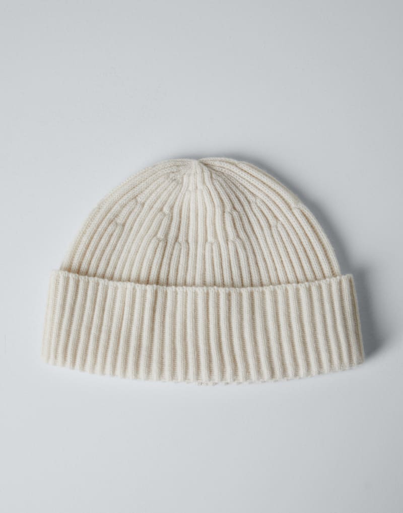 BRUNELLO CUCINELLI MEN'S OFF WHITE WOOL RIBBED KNIT HAT