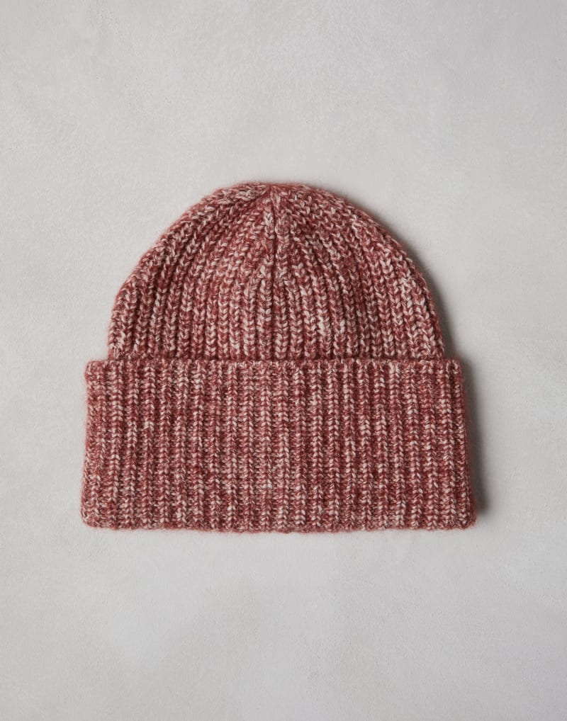 BRUNELLO CUCINELLI MEN'S CORAL WOOL BLEND RIBBED KNIT HAT