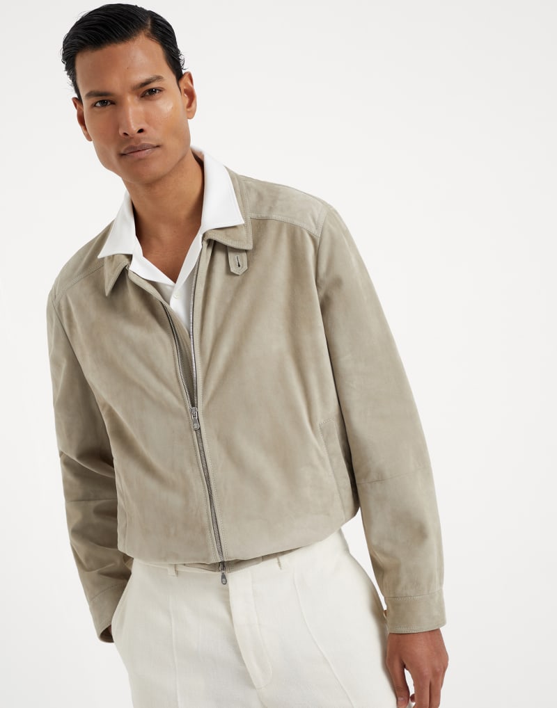 BRUNELLO CUCINELLI MEN'S JACKFRUIT LEATHER ZIP FRONT JACKET