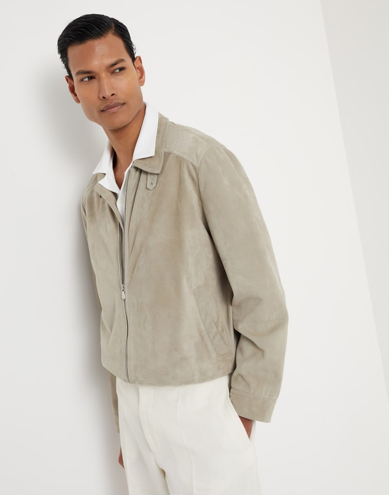 BRUNELLO CUCINELLI MEN'S JACKFRUIT LEATHER ZIP FRONT JACKET