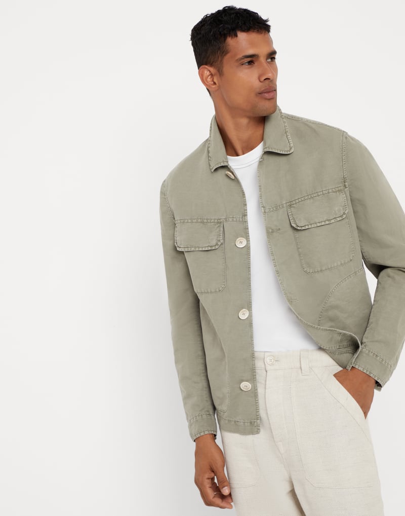 BRUNELLO CUCINELLI MEN'S SAGE COTTON LINEN PATCH POCKET JACKET