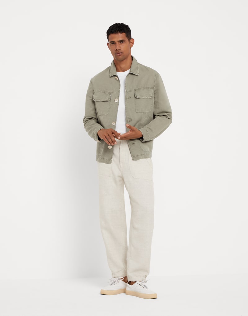 BRUNELLO CUCINELLI MEN'S SAGE COTTON LINEN PATCH POCKET JACKET