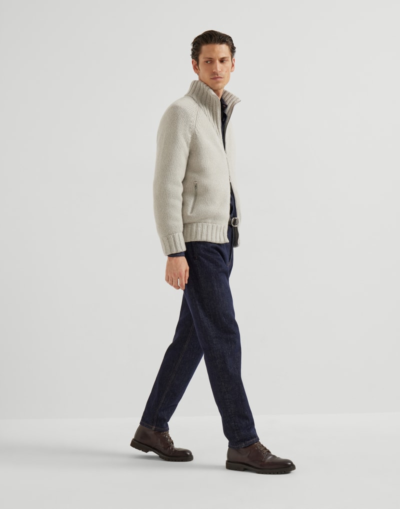 BRUNELLO CUCINELLI MEN'S ROCK SALT WOOL ZIP FRONT KNITTED JACKET