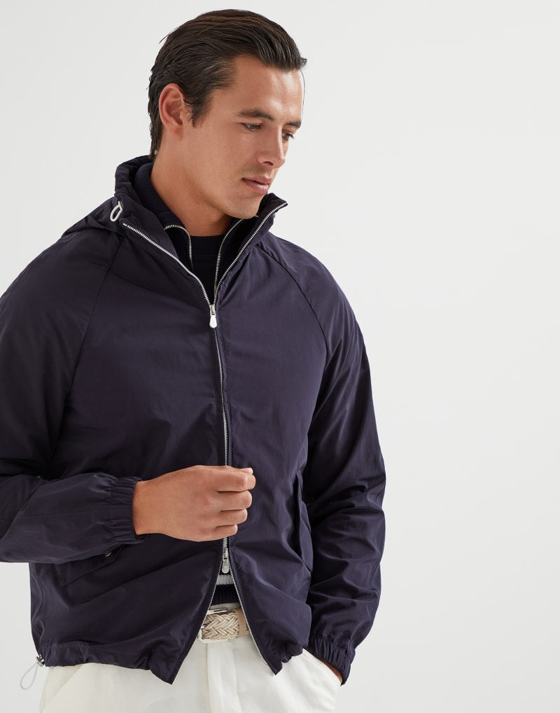 BRUNELLO CUCINELLI MEN'S NAVY LIGHTWEIGHT ZIP FRONT JACKET