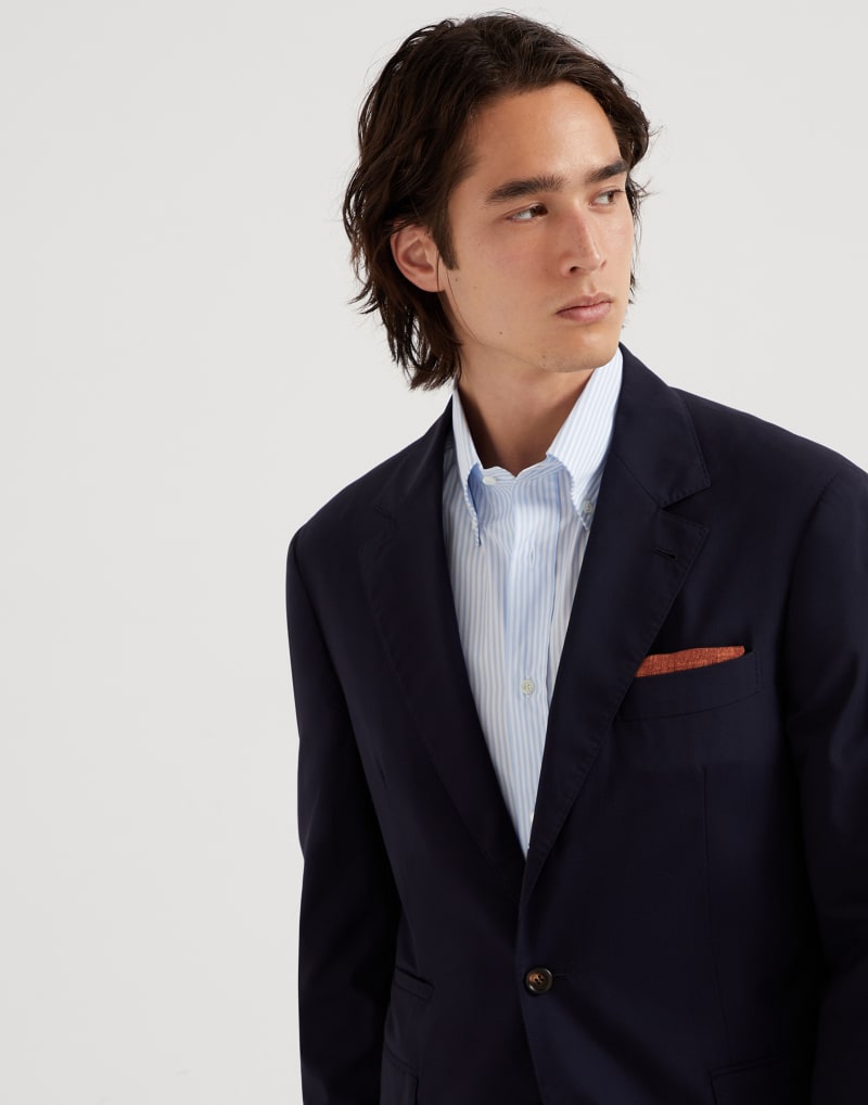 BRUNELLO CUCINELLI MEN'S NAVY WOOL SILK SINGLE BREASTED JACKET