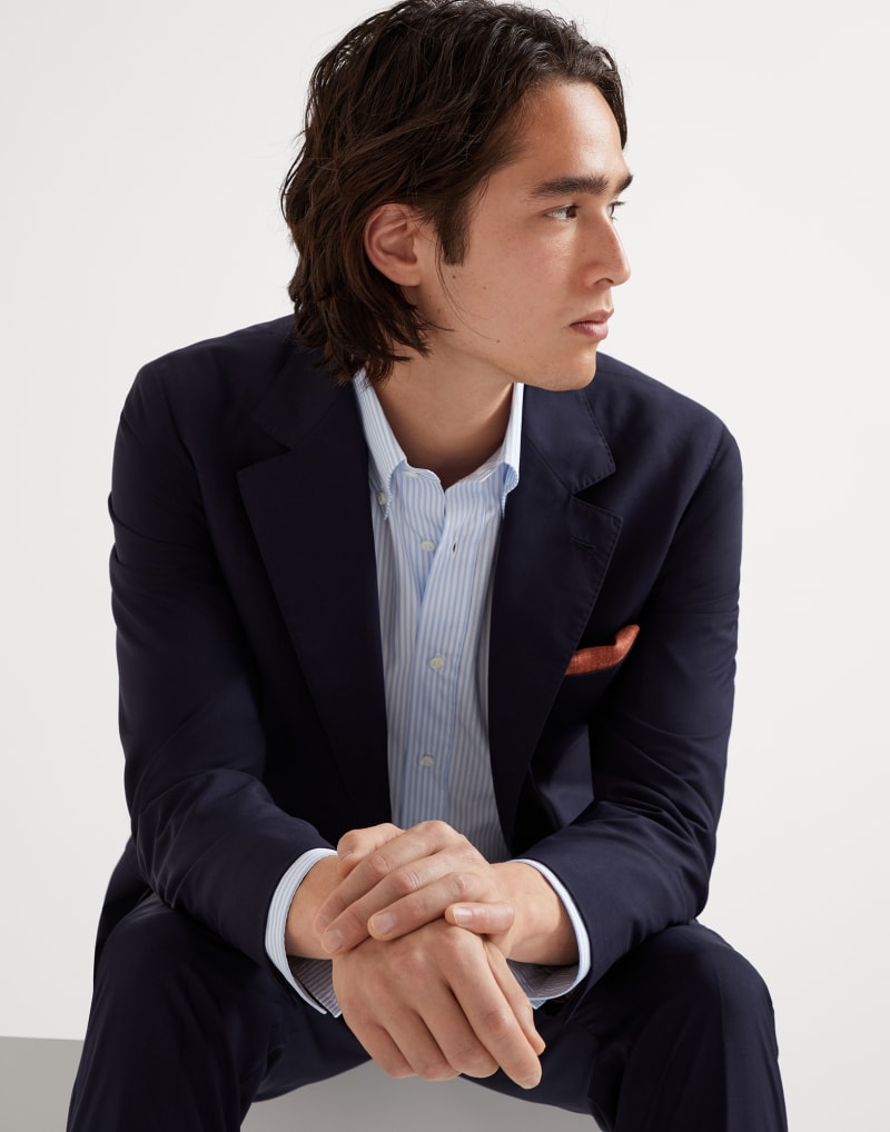 BRUNELLO CUCINELLI MEN'S NAVY WOOL SILK SINGLE BREASTED JACKET