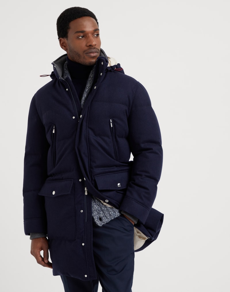 BRUNELLO CUCINELLI MEN'S BLUE WOOL PADDED JACKET