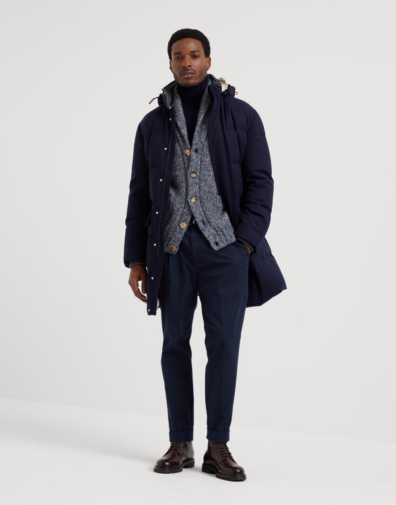 BRUNELLO CUCINELLI MEN'S BLUE WOOL PADDED JACKET