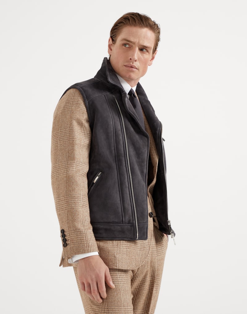 BRUNELLO CUCINELLI MEN'S ANTHRACITE ZIP FRONT JACKET