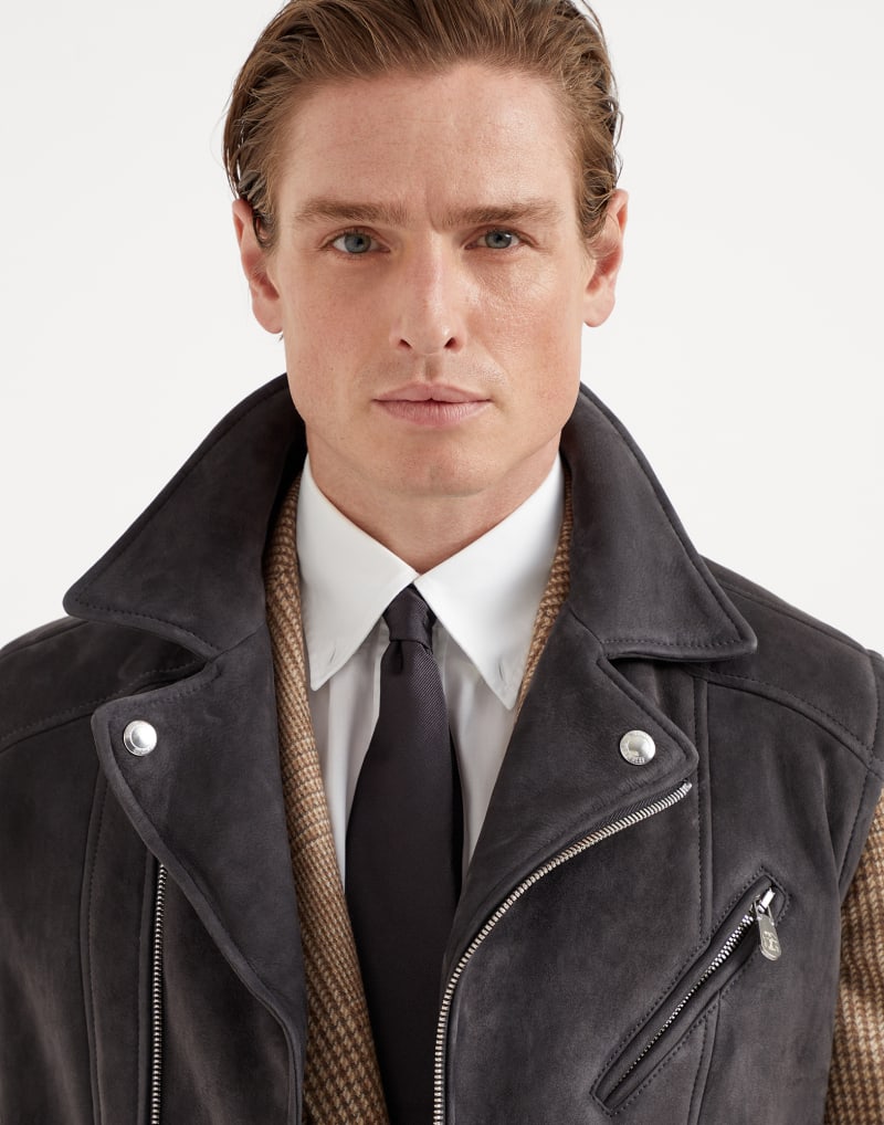 BRUNELLO CUCINELLI MEN'S ANTHRACITE ZIP FRONT JACKET