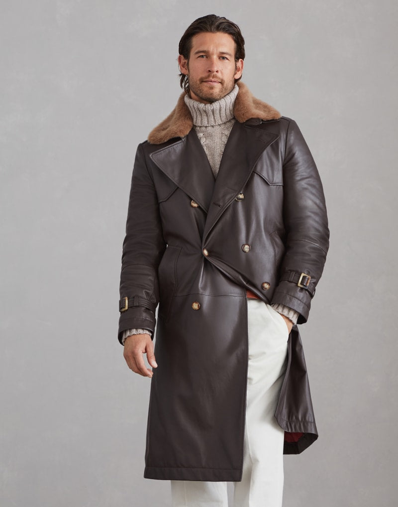 BRUNELLO CUCINELLI MEN'S MOORS HEAD LEATHER DOUBLE BREASTED JACKET