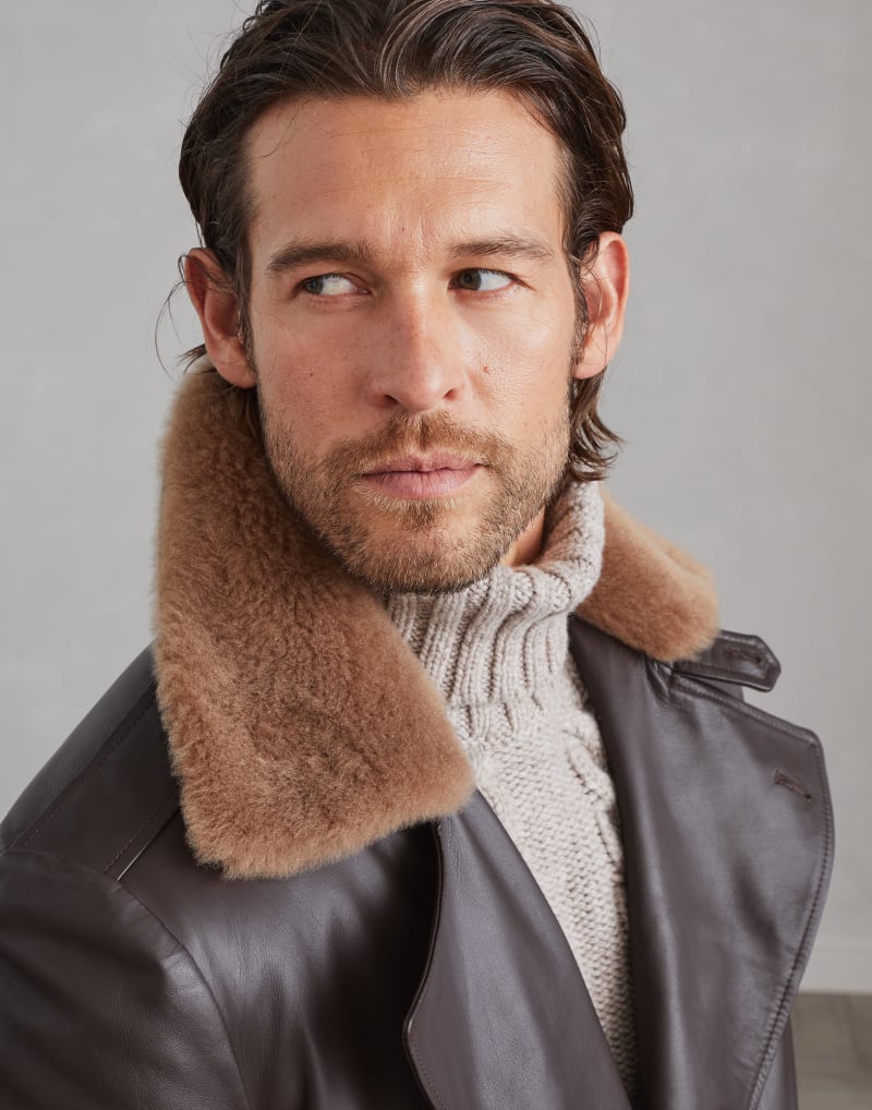 BRUNELLO CUCINELLI MEN'S MOORS HEAD LEATHER DOUBLE BREASTED JACKET