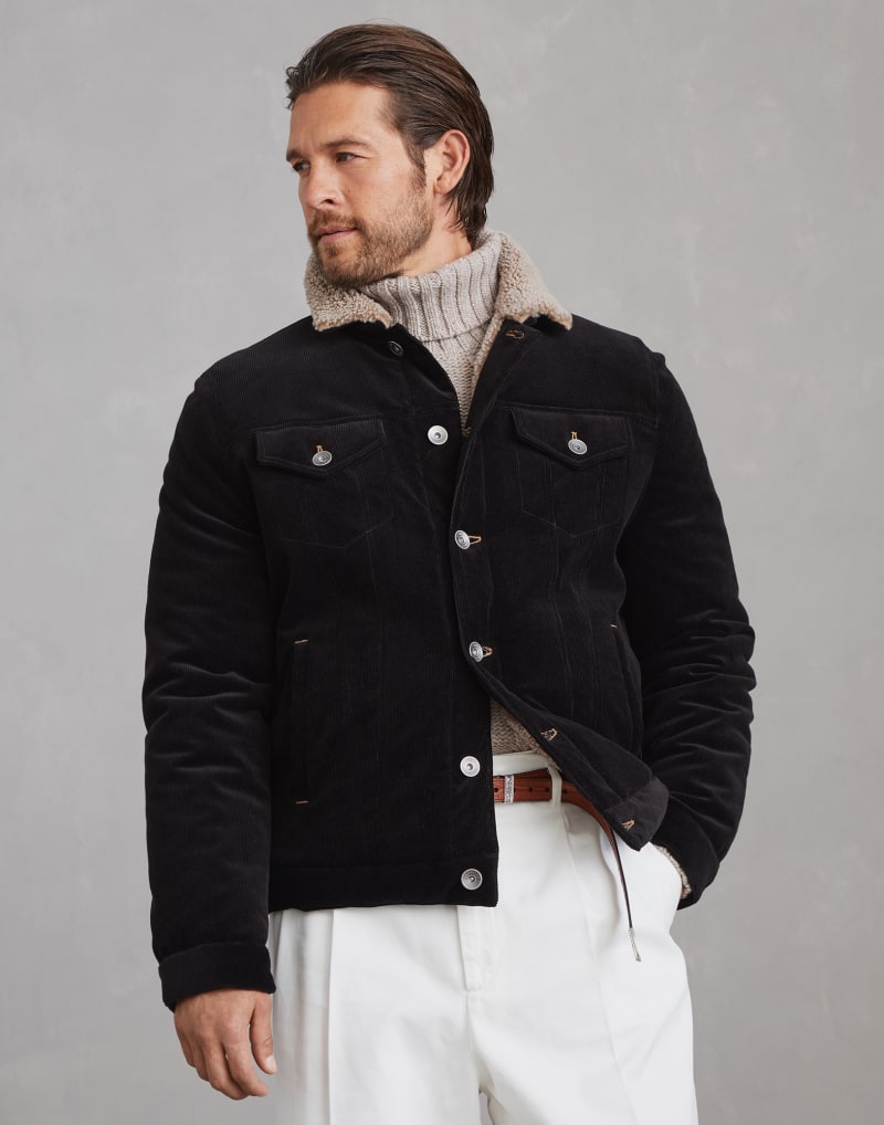 BRUNELLO CUCINELLI MEN'S BLACK COTTON CORDUROY JACKET