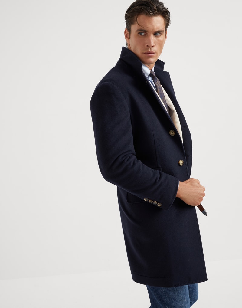 BRUNELLO CUCINELLI MEN'S NAVY WOOL SINGLE BREASTED JACKET