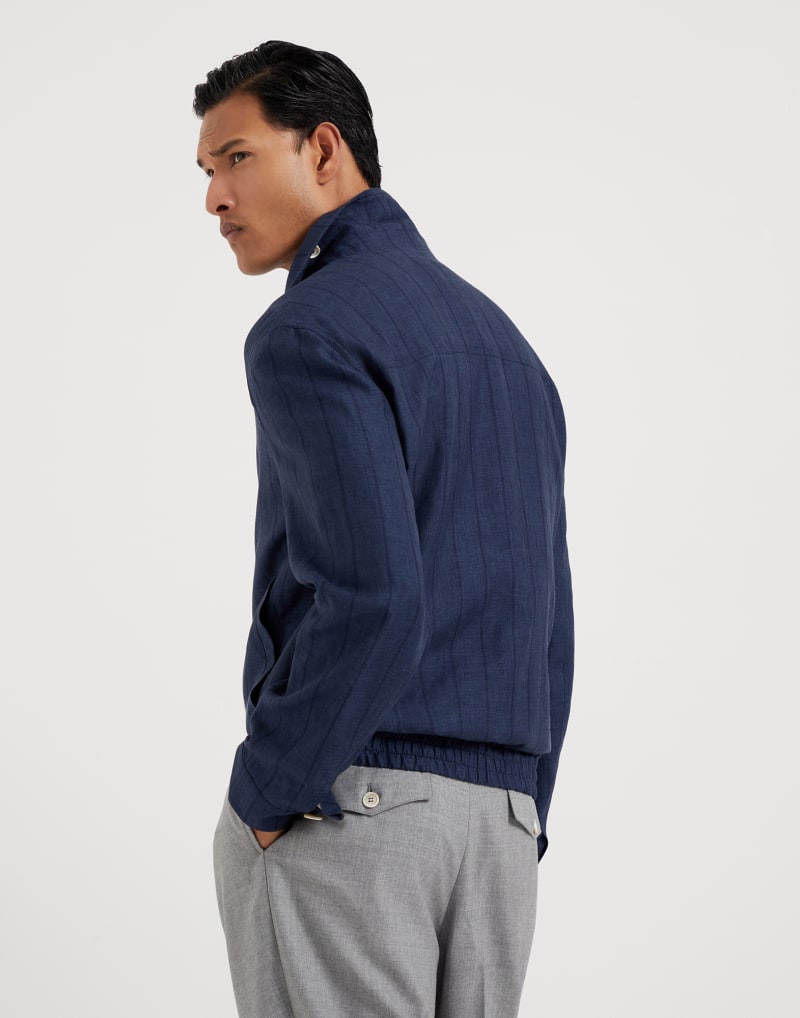 BRUNELLO CUCINELLI MEN'S NAVY WOOL LINEN SILK BLEND ZIP JACKET