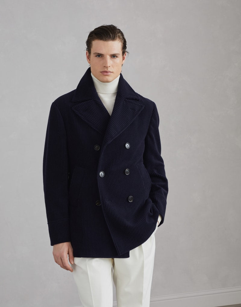 BRUNELLO CUCINELLI MEN'S COBALT WOOL DOUBLE BREASTED JACKET