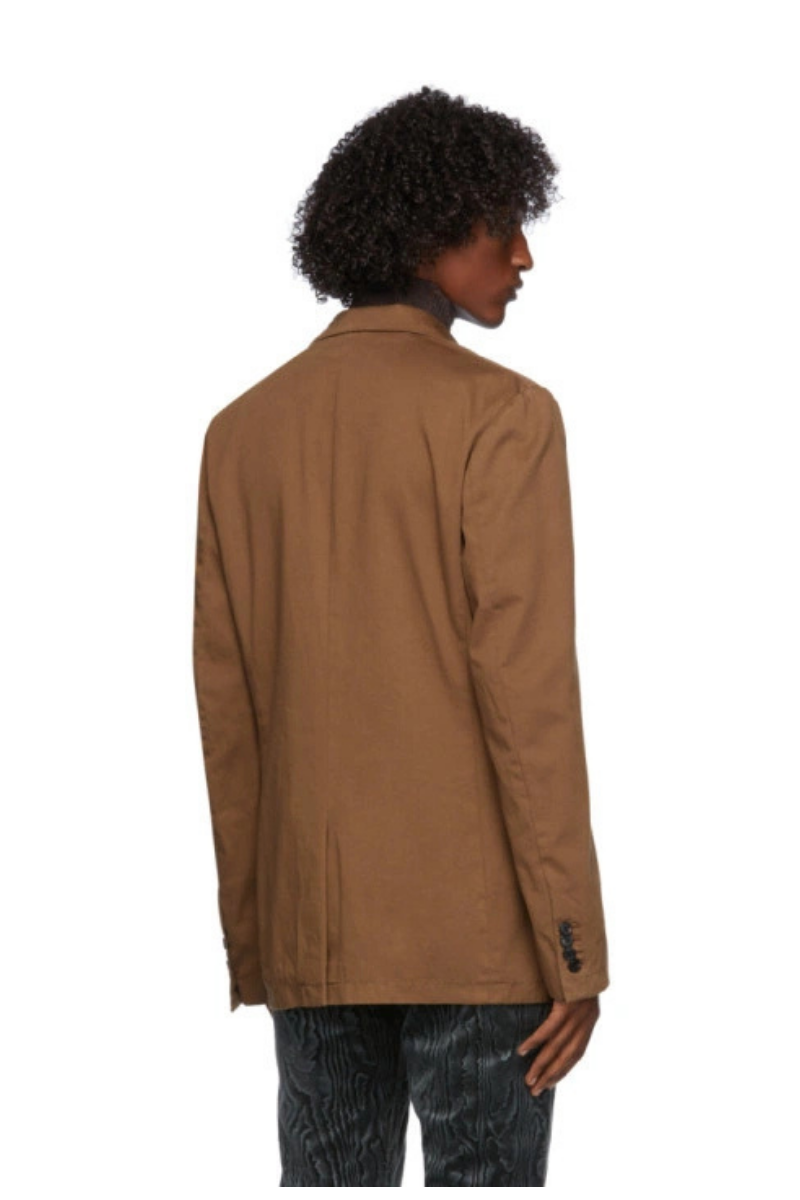 Back view of Dries Van Noten Brown Cotton Blazer showcasing elegant design and tailored fit.