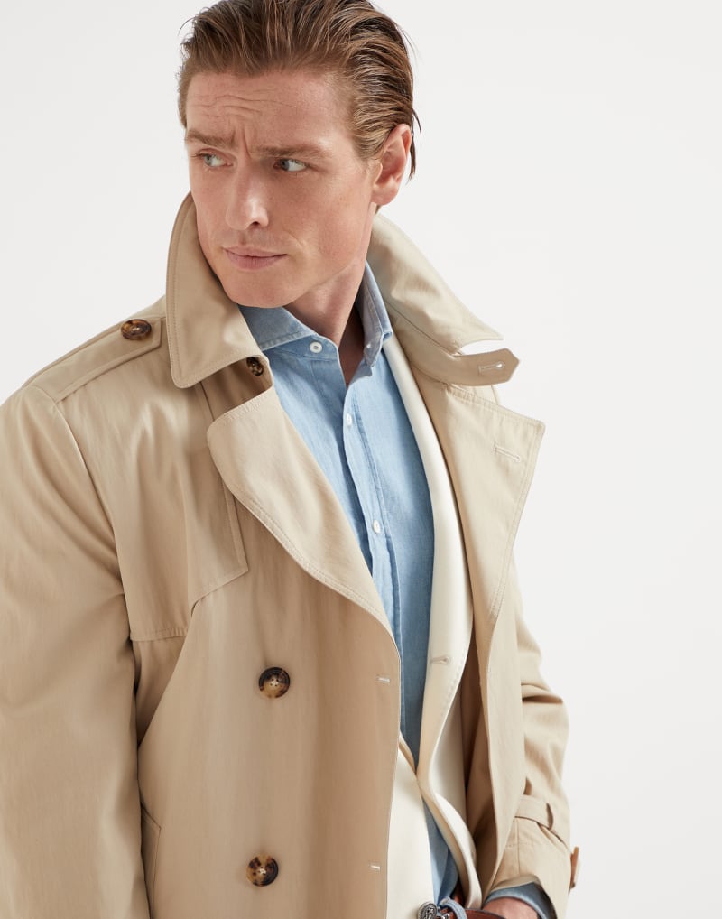 BRUNELLO CUCINELLI MEN'S SAND DOUBLE BREASTED TRENCH COAT
