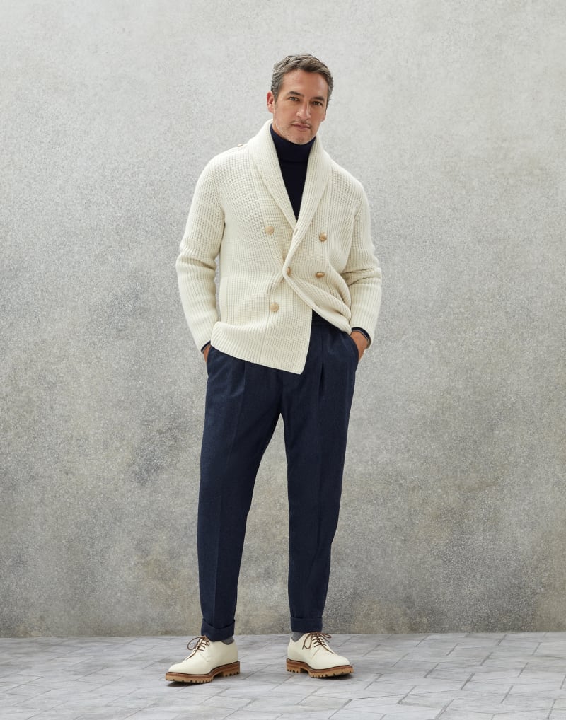 BRUNELLO CUCINELLI MEN'S DARK WOOL PLEATED TROUSERS
