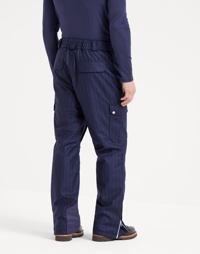 BRUNELLO CUCINELLI MEN'S BLUE PINSTRIPE WOOL CARGO TROUSERS
