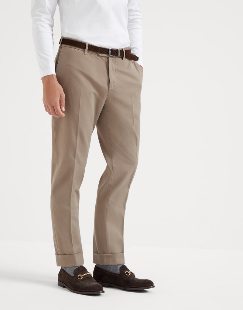 BRUNELLO CUCINELLI MEN'S BROWN COTTON STRAIGHT LEG TROUSERS