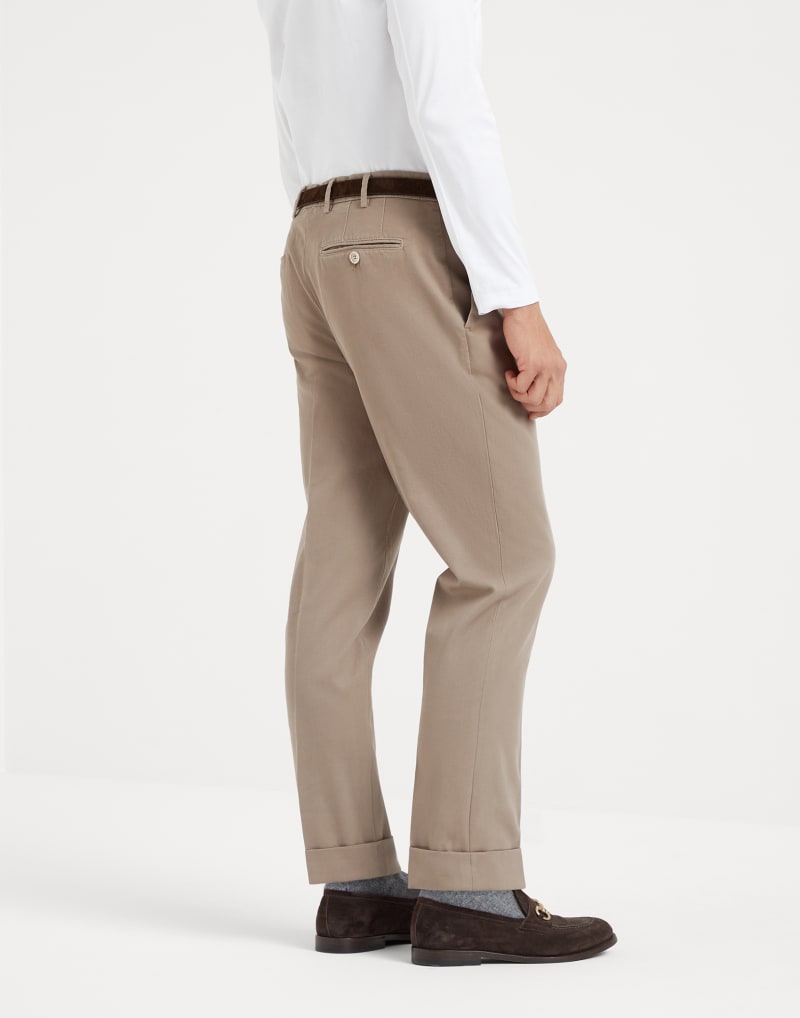 BRUNELLO CUCINELLI MEN'S BROWN COTTON STRAIGHT LEG TROUSERS
