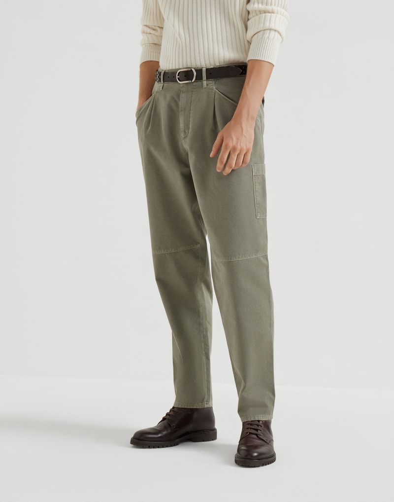 BRUNELLO CUCINELLI MEN'S KAKY OLD COTTON RELAXED TROUSERS