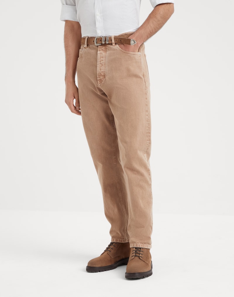 BRUNELLO CUCINELLI MEN'S CAMEL COTTON STRAIGHT LEG TROUSERS