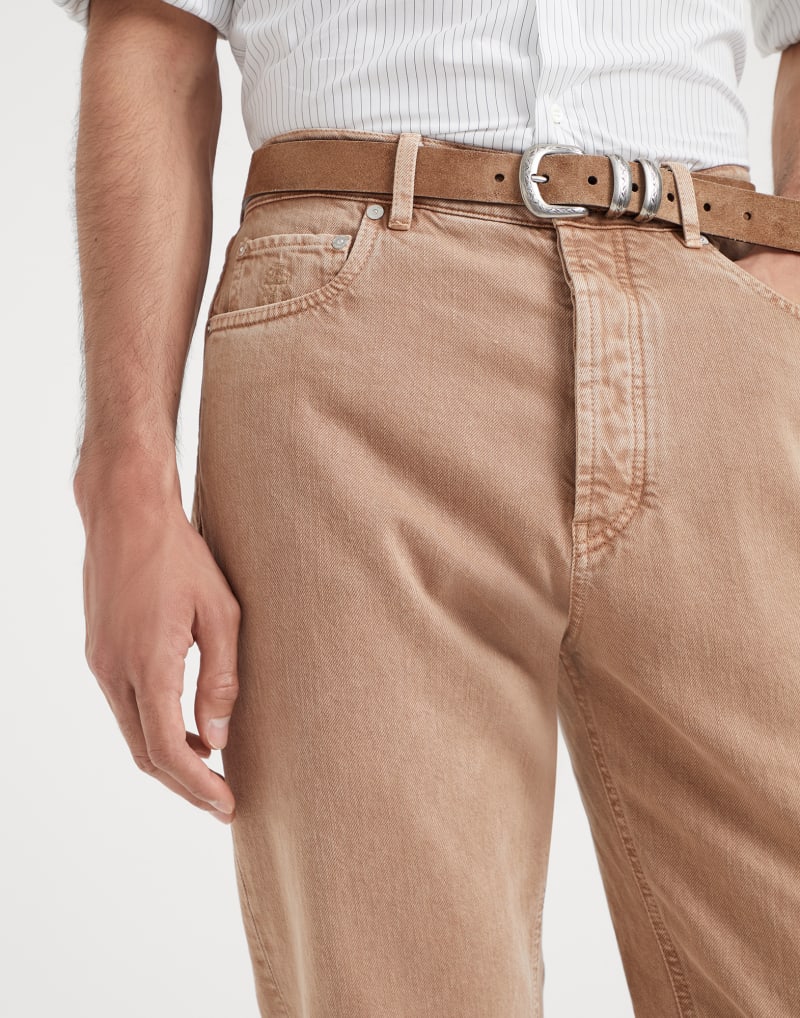 BRUNELLO CUCINELLI MEN'S CAMEL COTTON STRAIGHT LEG TROUSERS