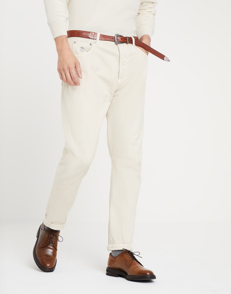 BRUNELLO CUCINELLI MEN'S OFF WHITE COTTON CASUAL TROUSERS
