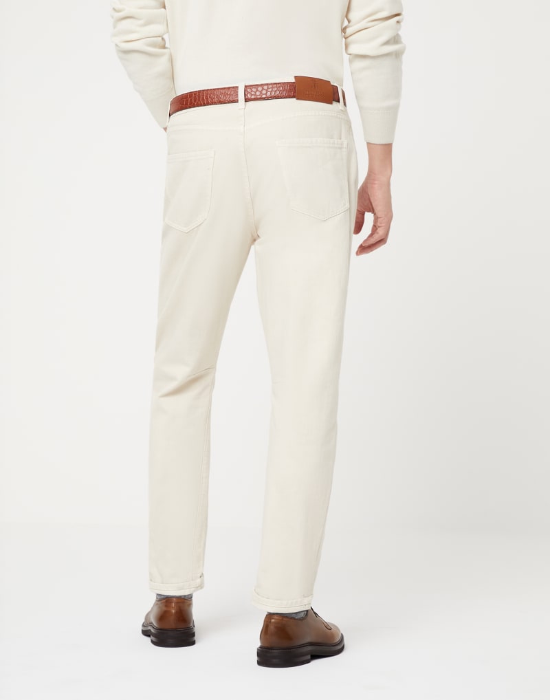 BRUNELLO CUCINELLI MEN'S OFF WHITE COTTON CASUAL TROUSERS
