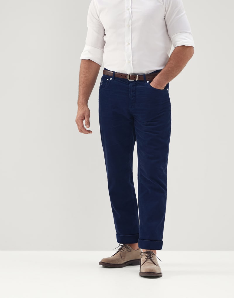 BRUNELLO CUCINELLI MEN'S EVERGREEN COTTON STRAIGHT LEG TROUSERS