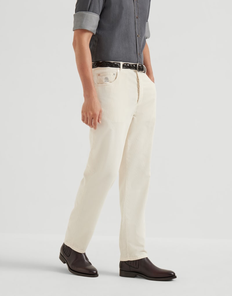 BRUNELLO CUCINELLI MEN'S OFF WHITE COTTON STRAIGHT LEG TROUSERS