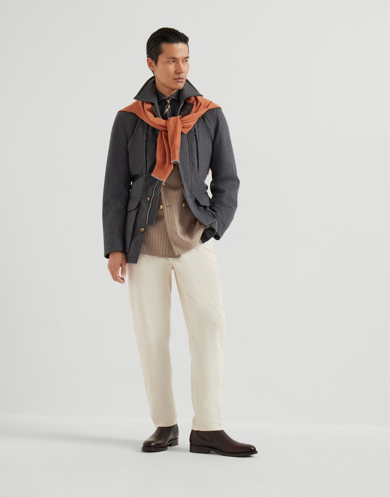 BRUNELLO CUCINELLI MEN'S OFF WHITE COTTON STRAIGHT LEG TROUSERS