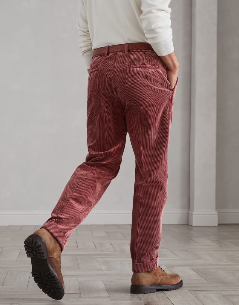 BRUNELLO CUCINELLI MEN'S CORAL COTTON CORDUROY TROUSERS