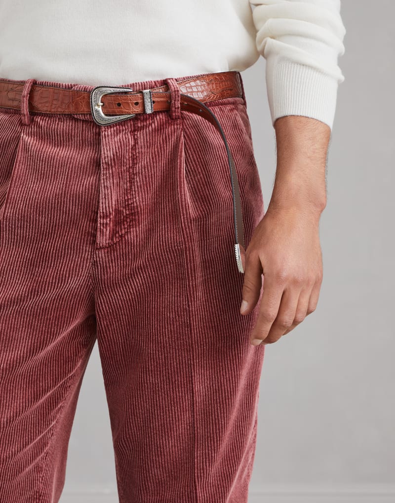 BRUNELLO CUCINELLI MEN'S CORAL COTTON CORDUROY TROUSERS