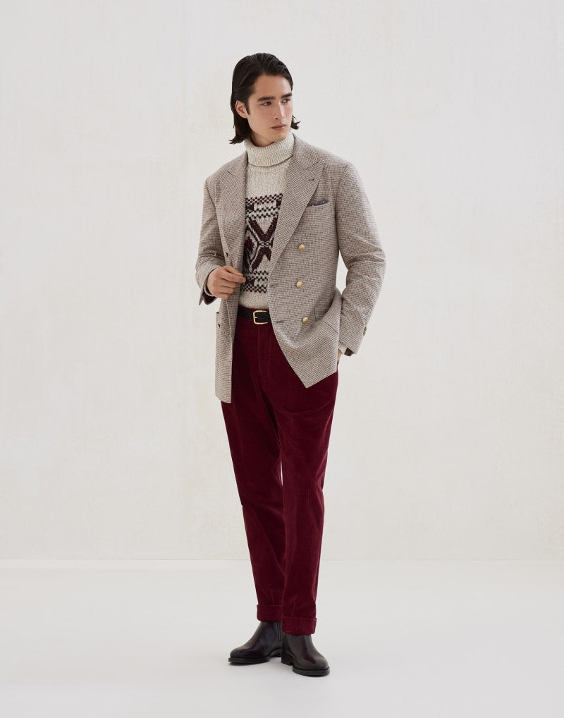 BRUNELLO CUCINELLI MEN'S PURPLE CORDUROY TROUSERS