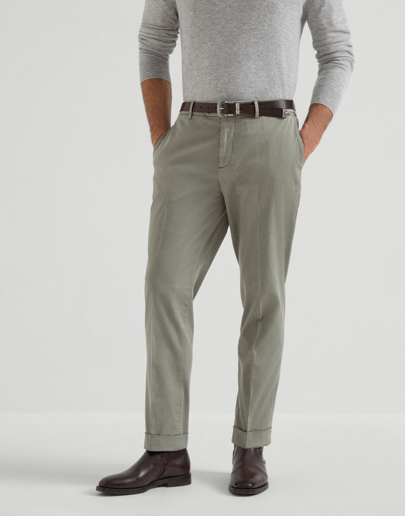 BRUNELLO CUCINELLI MEN'S KAKY OLD COTTON TROUSERS
