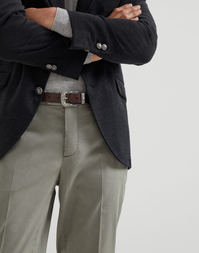 BRUNELLO CUCINELLI MEN'S KAKY OLD COTTON TROUSERS