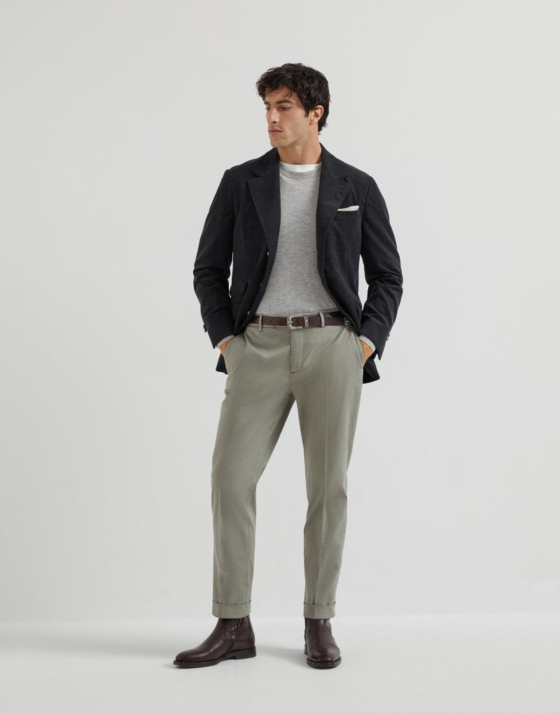BRUNELLO CUCINELLI MEN'S KAKY OLD COTTON TROUSERS