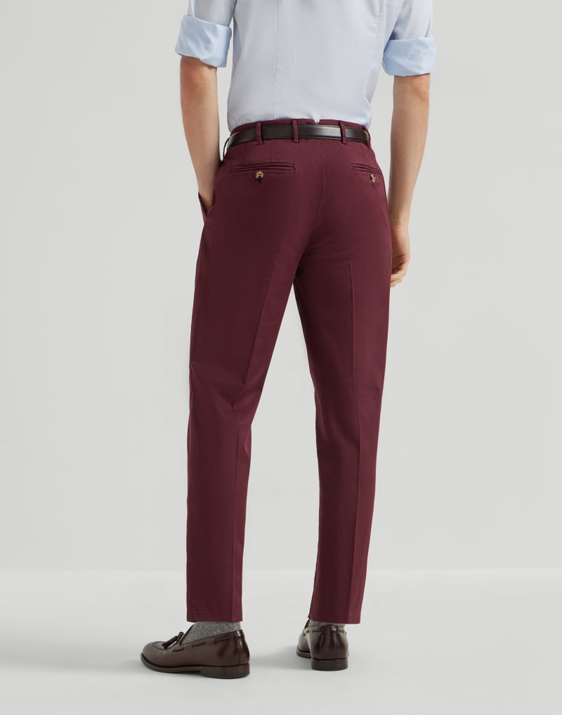 BRUNELLO CUCINELLI MEN'S AMARANTH COTTON STRAIGHT LEG TROUSERS
