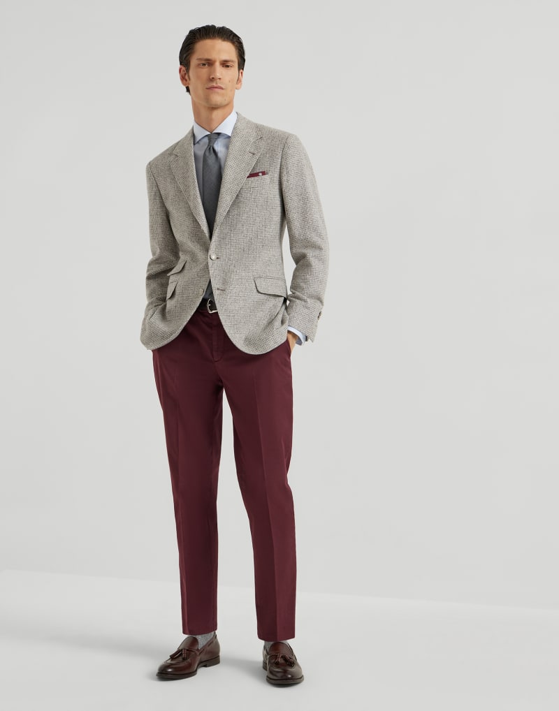 BRUNELLO CUCINELLI MEN'S AMARANTH COTTON STRAIGHT LEG TROUSERS