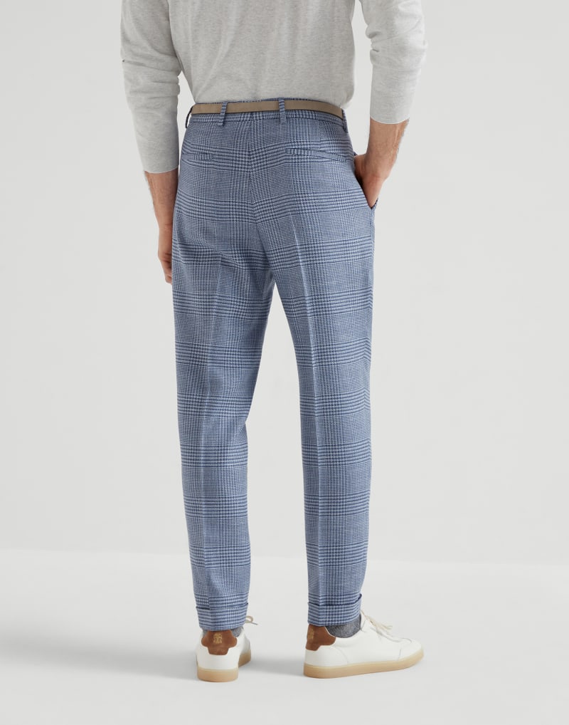 BRUNELLO CUCINELLI MEN'S CLOUD WOOL SILK LINEN CHECKED TROUSERS