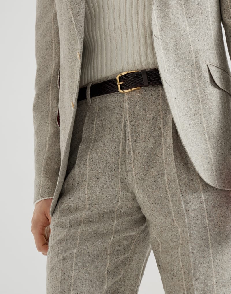 BRUNELLO CUCINELLI MEN'S ROCK SALT WOOL SILK BLEND PLEATED TROUSERS