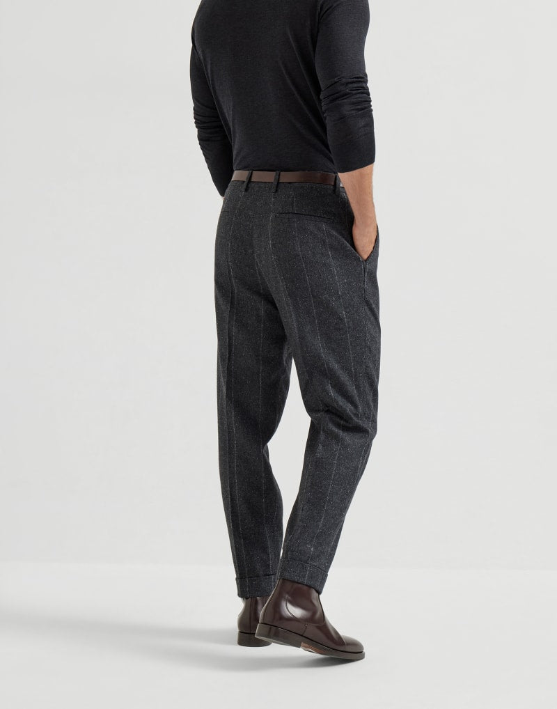 BRUNELLO CUCINELLI MEN'S ANTHRACITE WOOL SILK PINSTRIPE TROUSERS