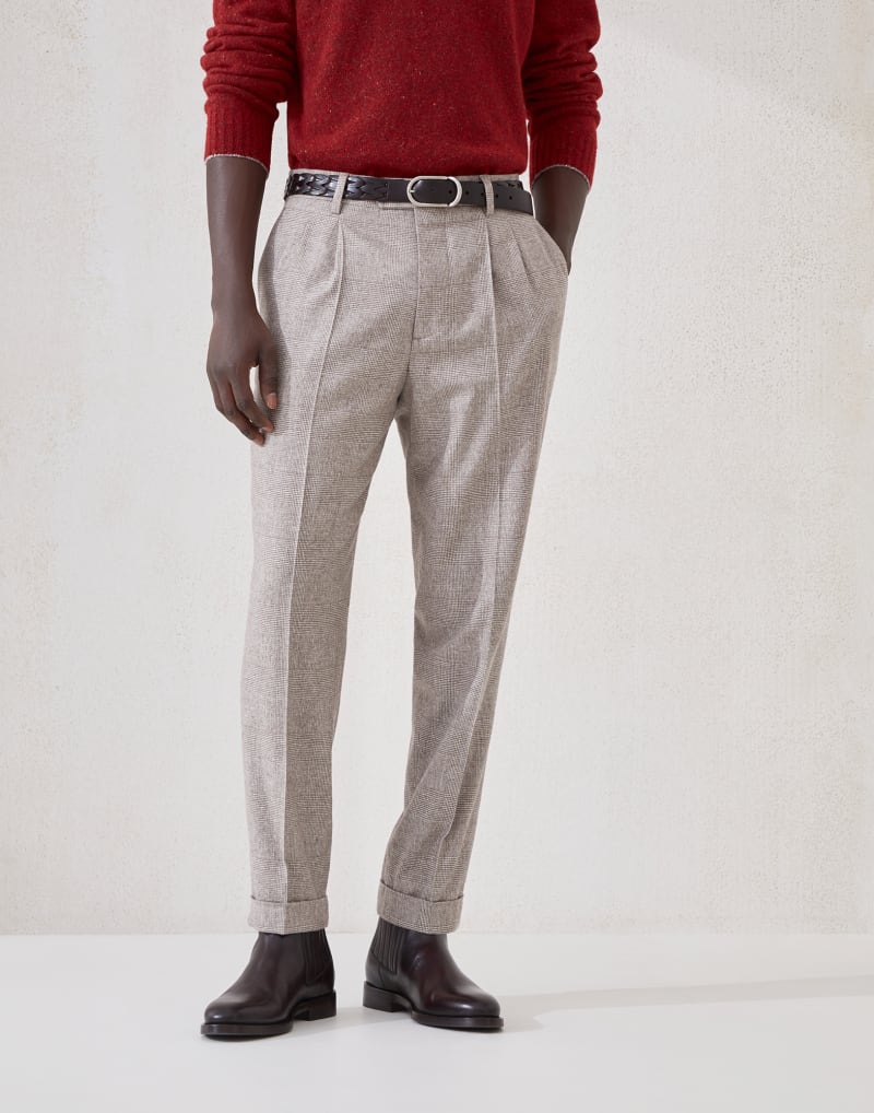 BRUNELLO CUCINELLI MEN'S BARK WOOL SILK PLEATED TROUSERS